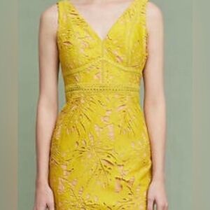 Anthropologie Maeve Yellow Lace Midi Dress